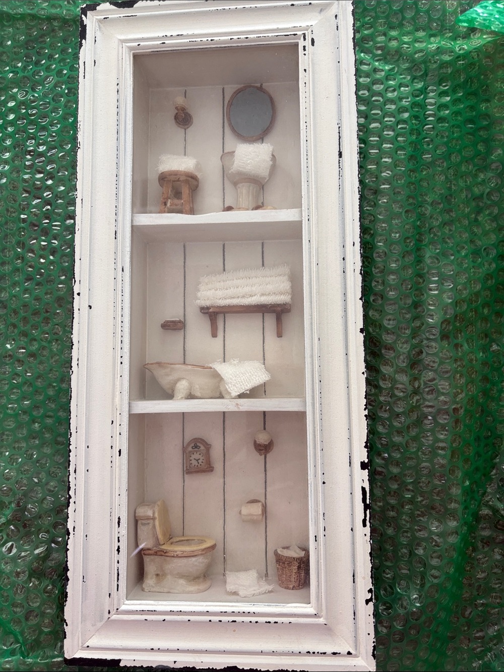 White Shabby Chic Bathroom Shadow Box Wall Shelf Décor